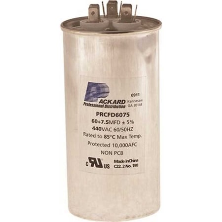 Packard Titan 440/370-Volt 60+7.5 MFD Round Pro Run Capacitor TRCFD6075